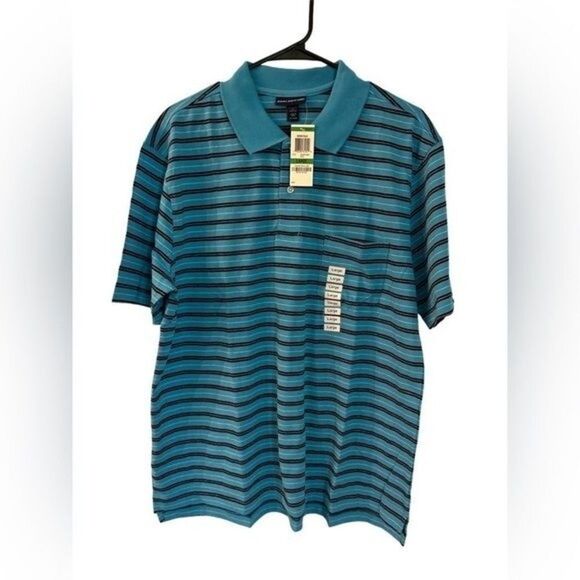 John Ashford size Large nwt men shirt. Blue black stripes NWT - Picture 1 of 6